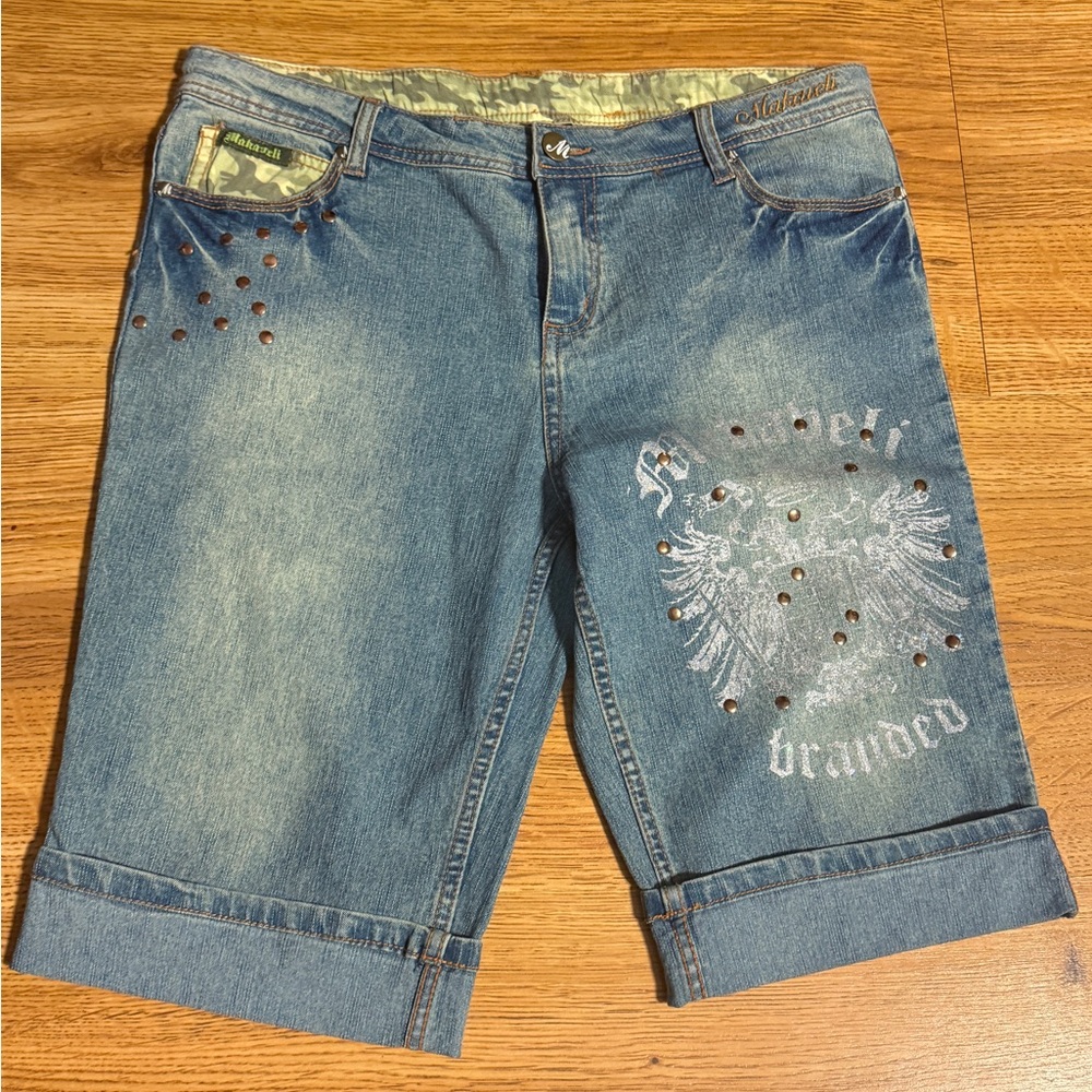 MAKAVELI Tupac Womens Baggy Embellished Low Rise Jeans Sz 15 Hip Hop VINTAGE Y2K